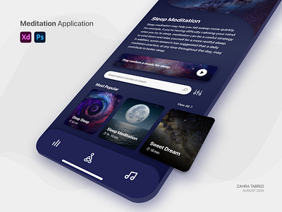 Meditation App - Dark Mode app app design application dark app dark mode design designwich meditation meditation app meditations ui ui design uidesign uiux ux