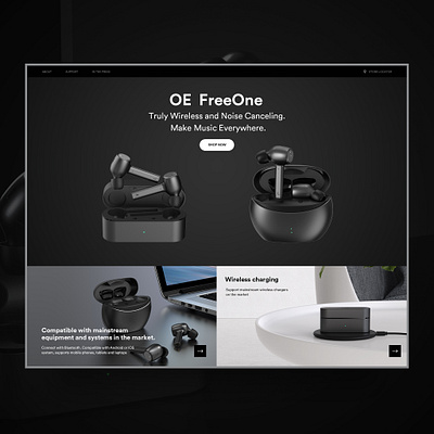 OE OneFree clean dailyui dark desktop app earbuds earphones landingpage music shop site technology ui uiux userinterface ux web webdesign webpage website wireless