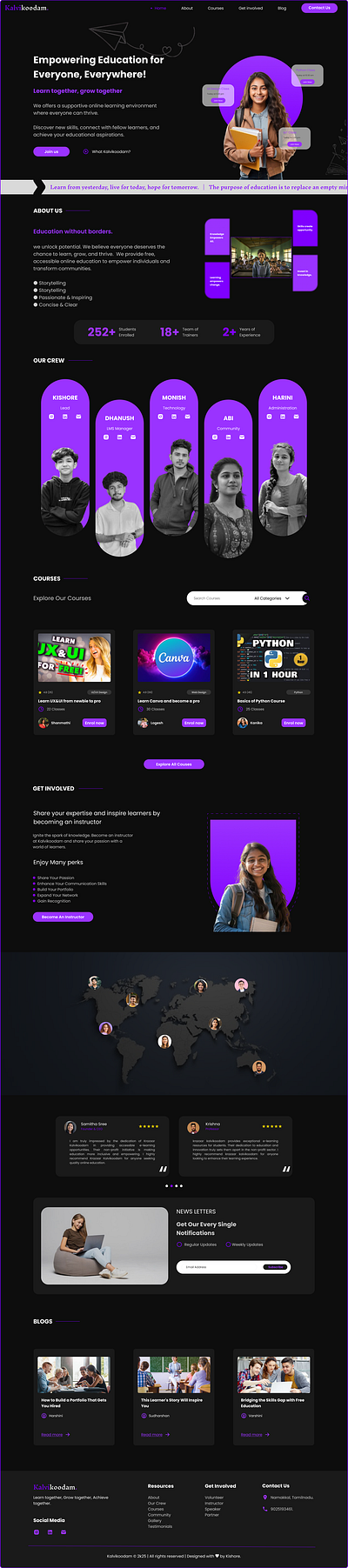 Kalvikoodam By Krazaar Group of Startups dark theme design elearning landing page ui ux website design