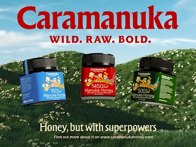 Caramanuka - Packaging Variants brand branding caramel field flower flowers graphic design honey identity illustration label label design logo logotype packaging packaging design product sky symbol