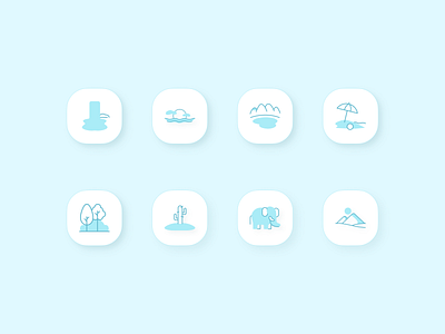 Discover - Travel Icons II 2d 2d art 3d 3d icon beach branding clean elephant forest lake logo minimal modern style sunset travel travel app travel icon turqoise typography