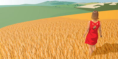 Fields of Francesca art dress field fields graphic art graphic design illustration illustrator italian italy land landscape red simple vector vector art wheat woman