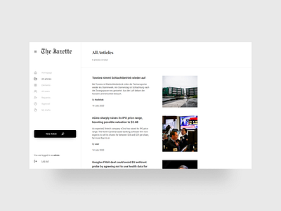 The Jazette - Admin Panel admin admin panel article articles clean design list minimalism panel ui ui design