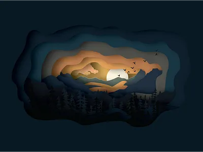 Sunset Illustration adobe art artwork colorful colors design design art designer dribble dribble shot dribbleartist graphic design illustration nature illustration paper art papercut