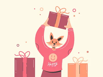 Fox Character 2d animal animal character character character design color design drawn flat fox gift box illustration present vector