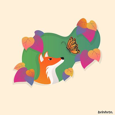 Fox and a Butterfly art butterfly colorful design flat flatdesign fox illustration illustrator leaf minimal simple vector