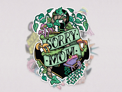 The Green One - Sorry Mom Stickers artwork contemporary contemporaryillustration design digitalillustration draw drawing graphicdesign illustration illustration art illustrator mushrooms plants psychedelic sticker sticker design sticker pack tattoo vector art