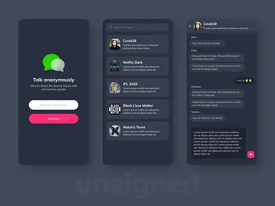 Anonymous Chat - Mobile Application anonymous chat communication darkmode design mobile mobile app modern ui ux uidesign uxdesign