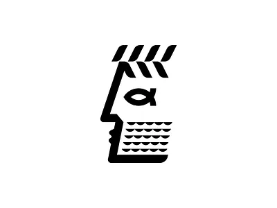 Odyssey branding face fish geometric greek head illustration logo logodesign mark odyssey restaurant symbol waves