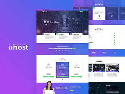 Uhost - Web Hosting & WHMCS Template clean cloud hosting dedicated domain hosting template interface layout minimal server shared vps web design web hosting website website design whmcs