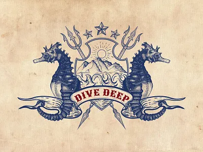 Seahorses Vintage Logo animal animal logo animals artwork branding classic dots drawing emblem fish hand drawn illustration logo pointillism retro logo seahorse stipple stippling vintage logo