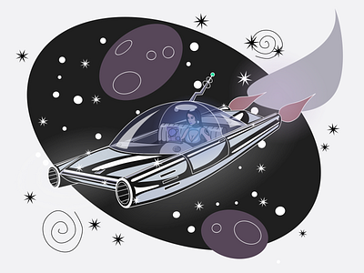 Space Girl: Cosmic Commute artwork car future futuristic galactic girl illustration inkscape retro shine space spaceship stars vector woman