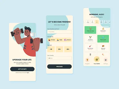 habit tracker app concept app design emoji figma habit tracker illustration mobile mobile app design mobile ui