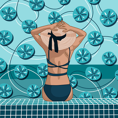 Sand Dollars adobe fresco beach beach model blue digital art illustration pattern pattern art pattern design sand dollar sun hat swimsuit tiles vector illustration