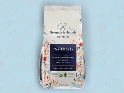 Grounds & Hounds Packaging bag branding coffee design dog dogs hearts illustration mockup package package design puppy