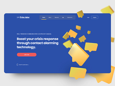 Estejaba alarm alarm app app blue flat illustration landing page massege response ui ux web website yellow