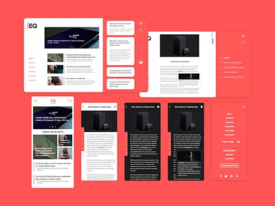 EQ News app wep + mobile adobe xd app blog dark mode design flat illustration mobile ui news red simple design tech typography ui ux webdesign xbox