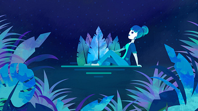 🌿 jungle ✨stars 🌊 salty air ⁣ beach character character design cute design girl girl character illustration illustrator jungle motion design motion graphics plants sitting stars vector women