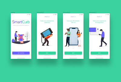 SmartCurb - A smart app to detox your smartphone addiction app branding design figma illustration mobile app design mobile landing page onboarding screens product design smart app ui ui ux ux