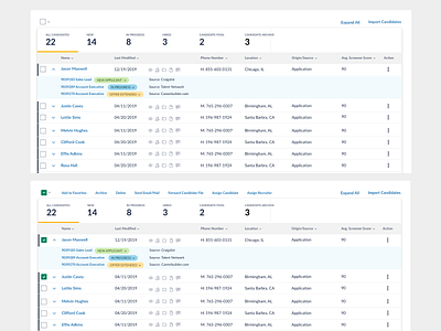 Candidate Table with Bulk Actions actions table ux