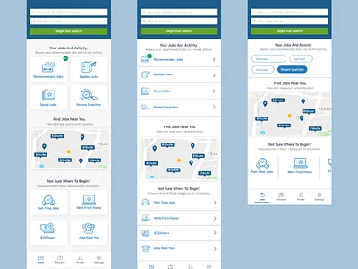 Mobile Jobs and Activity applied job activity lists maps notifications recommended jobs saved slider