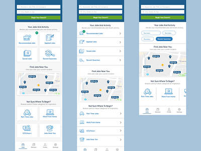 Mobile Jobs and Activity applied job activity lists maps notifications recommended jobs saved slider