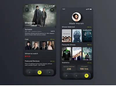 TV Show Tracker App app app ui app ui ux binge dark mode dark ui darkmode mobile ui netflix netflix and chill sitcom tv app tv series uiux web series webseries