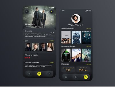 TV Show Tracker App app app ui app ui ux binge dark mode dark ui darkmode mobile ui netflix netflix and chill sitcom tv app tv series uiux web series webseries