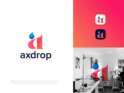 (A+ Drop) modern logo design for axdrop a a logo abastract brand identity branding corporate creative design drop logo gradient letter logo logo logo branding logo design logo designer logo designs logotype minimalist modern app technology