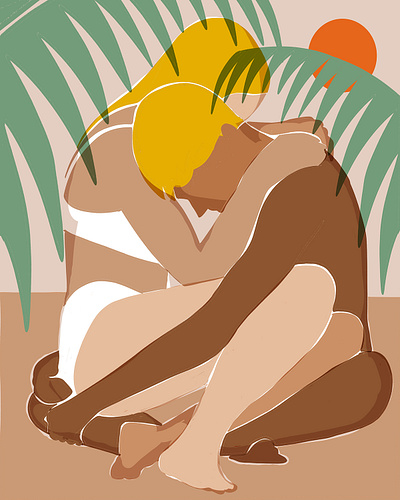 Cuddle All Day abstract bohemian boho couple cuddle eclectic emotions empower human jungle love minimal modern nature plants simple soul mates tropical