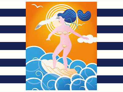 Venus surfing 2d illustration adobe illustrator cc art direction digital illustration editorial illustration flat illustration freelance illustrator grain texture graphic design illustration retro design summer illustration surface design surfing vector art vector illustration venus venus illustration waves