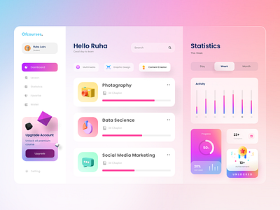 Courses Dashboard 3d bigsur blur clean colorfull courses dashboard elegant figma glass ios lessons macos modern ui uiux ux