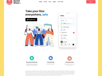 Sweet Share Landing page dropbox easy sharing expiration date file manager landing page design landingpage password safe upload