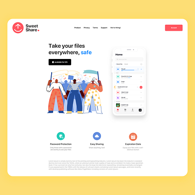 Sweet Share Landing page dropbox easy sharing expiration date file manager landing page design landingpage password safe upload