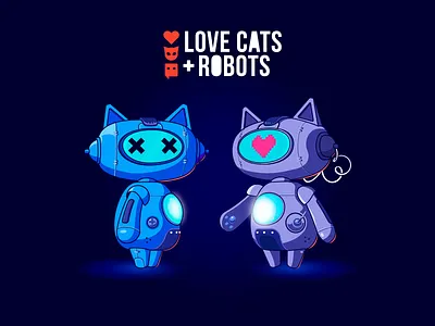 Love, cats + robots 2d 3d cartoon cat character characterdesign design illustration love robot