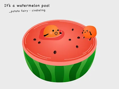 Watermelon pool drawing fairytale potato；flat