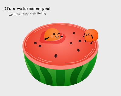 Watermelon pool drawing fairytale potato；flat