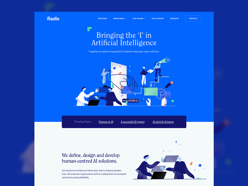 AI Landing Page agency artificial artificial intelligence hero homepage illustration landing landing page radix service startup website