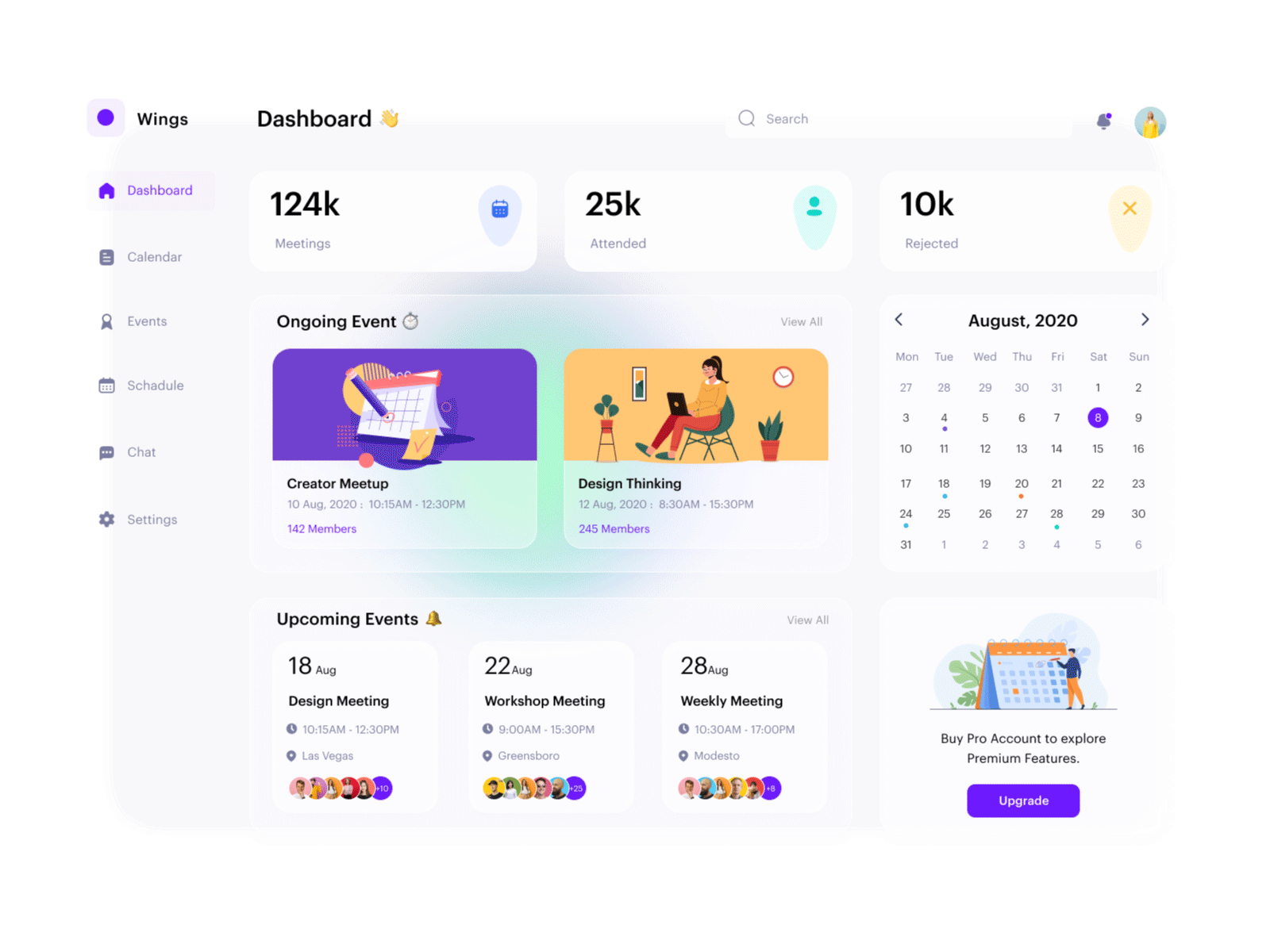 Event Dashboard animation app branding calendar community dashboad event illustraion interaction management app managment meeting app meetup typography ui