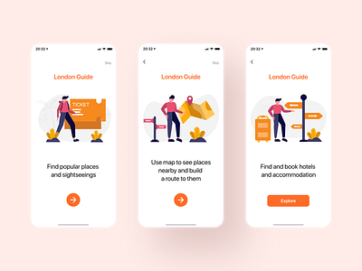 Travel Guide Onboarding app app design guide app interface ios ios app ios app design london minimalism mobile app mobile app design onboarding onboarding screens onboarding ui travel travel app travel guide travelling ui ux