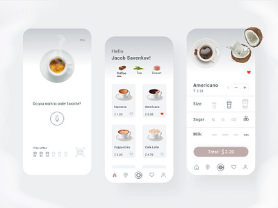 Coffee Shop Mobile App app app design cafe caffeine card clean coffee coffee app coffee shop design drink food mobile mobile app mobile ui ui ui ux ui design ux ux design