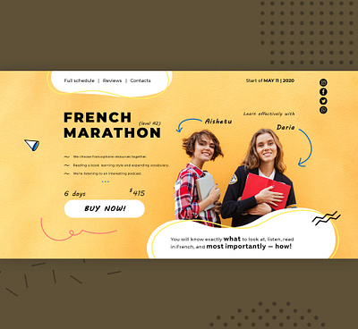 Online French Marathon. Single-page website. education firstscreen french marathon webdesign