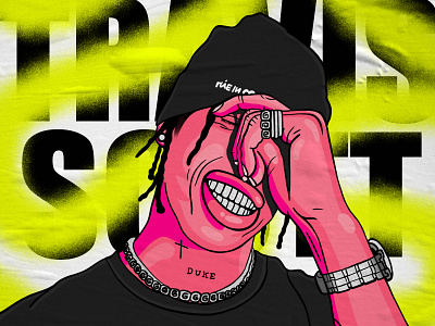 Travis Scott astroworld cartoon character drawing face hype hypebeast illustration illustrator pink portrait poster procreate rapper travis scott type yellow