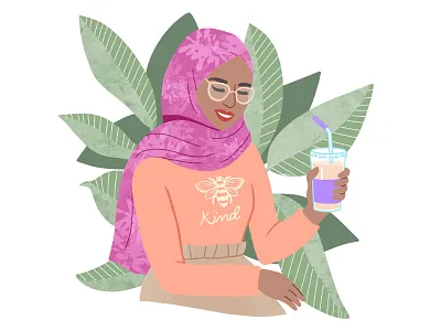 Bee Kind bee bee kind bee shirt bumble bee glasses headscarf hijab iced coffee illustration procreate reusable straw reusable tumbler summertime tropical