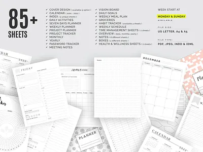 THE ULTIMATE PLANNER BUNDLE PACK daily activities daily goals daily planner daily work sheet digital planner elegant planner habit tracker meal planner minimal modern overview planner sheet planner template professional to do list ultimate planner weekly planner