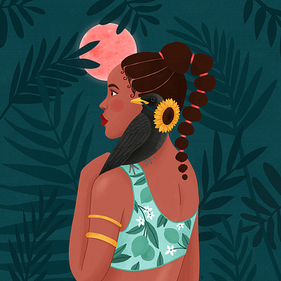 African princess animal art digital art drawing girl illustration nature portrait tropical woman