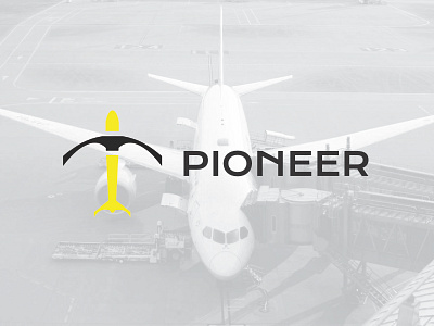 PIONEER airline dailylogochallenge design logo pickaxe pioneer plane vector