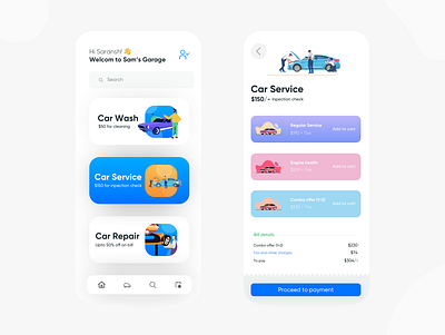 GARAGE - MOBILE CONCEPT bill card card design cards design flat garage garage sale illustration pay payment receipt ui vector