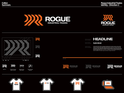 Rogue Industrial Trades Identity - Direction 3 arrow logo brand identity branding identity design lettermark logo logo design r logo symbol trademark