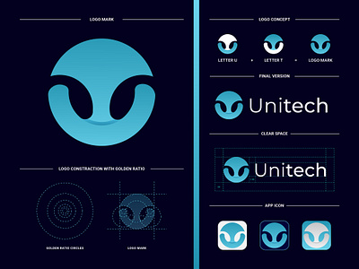 Golden Ratio U+T Letter Modern Tech Logo Branding - UniTech app logo best logo design brand identity branding electronics shop logo golden ratio golden ratio logo logo design 2020 logo trends tech logo tech shop logo